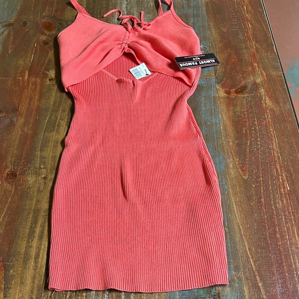 Coral knit Ribbed Bodycon Dress with peekaboo women’s Large NWT
